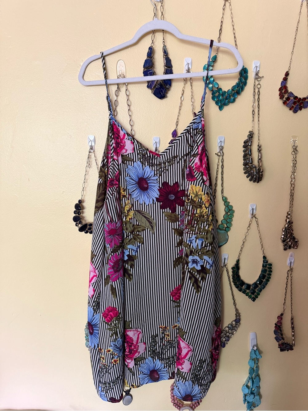 Striped Floral Spaghetti Strap Cami Dress - Multi Floral